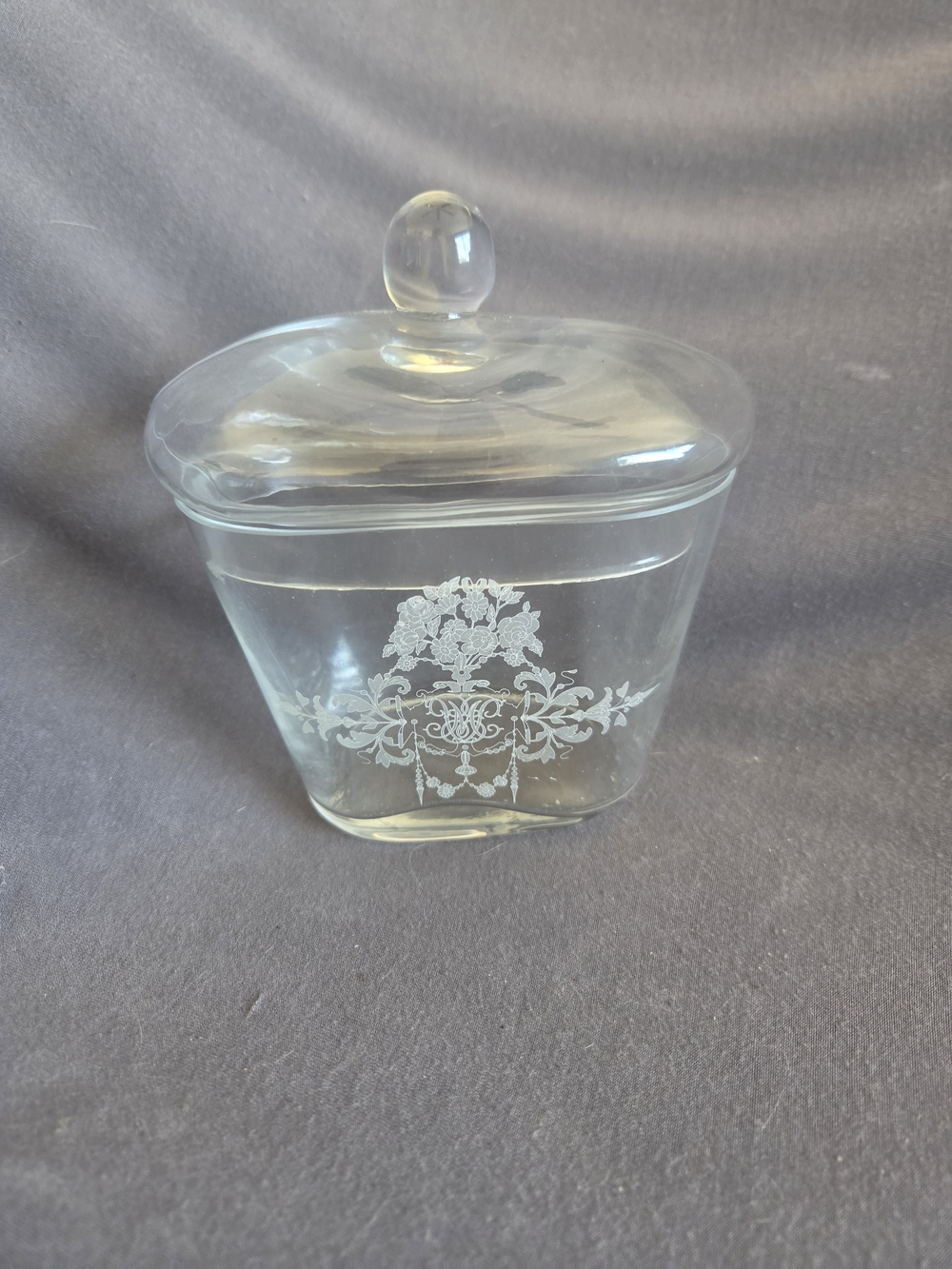 Clear Glass Bathroom Jar with Decorative Etching - Clear
